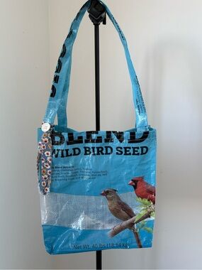 Wild Bird Seed Tote Bag with Added Detail- Blue Reusable Shopper